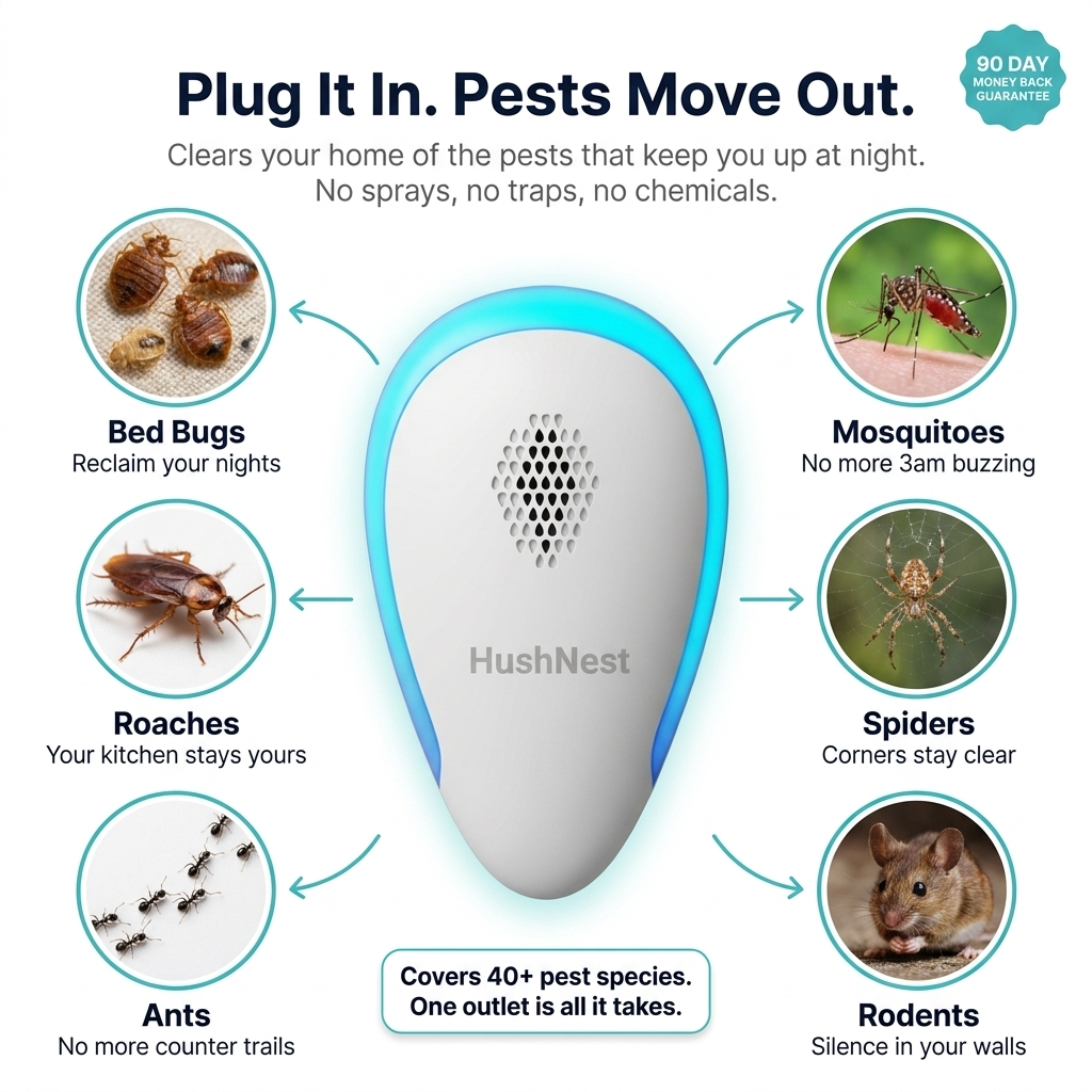HushNest™  2026 Ultrasonic Pest Repeller - Pests Out. Peace In.